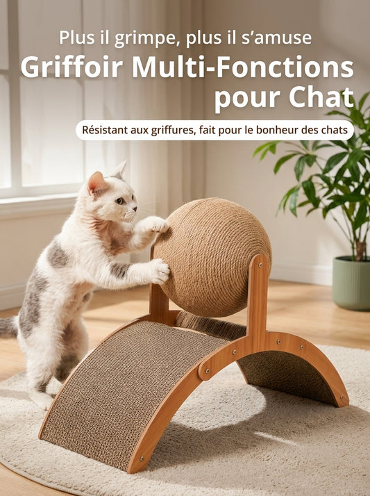 Griffoir Arche en Bois avec Boule Sisal Rotative pour Chat